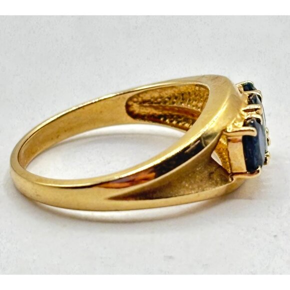 14K Gold Sapphire Ring Size 7.25 With Triple Stone Setting - Picture 3 of 7